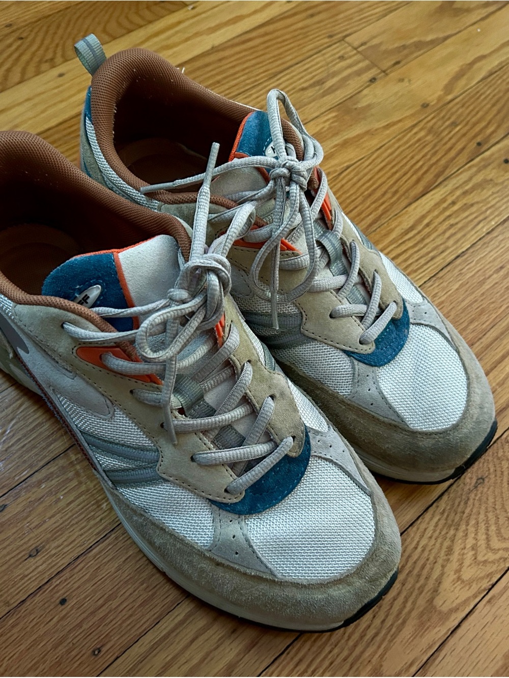 Hoff Men's Beige and Blue Suede Athletic Sneakers - Casual Comfort Size 10